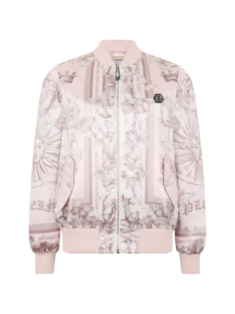 Philipp Plein oversized satin bomber Butterfly Tattoo Pink SAFCWRB1555PTE003N