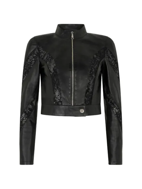 Philipp Plein fitted biker jacket with lace inserts Black SAFCWLB1195PLE005N