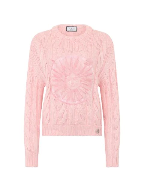 Philipp Plein round-neck sun-embroidered sweater Pink SAFCWKO0663PKN002N