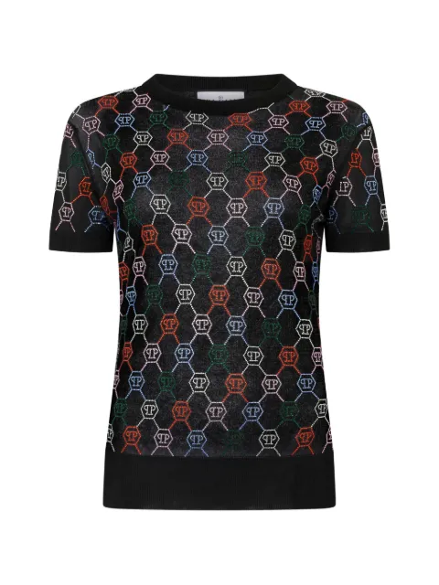 Philipp Plein monogram knit T-shirt Black SAFCWKK0309PKN002N