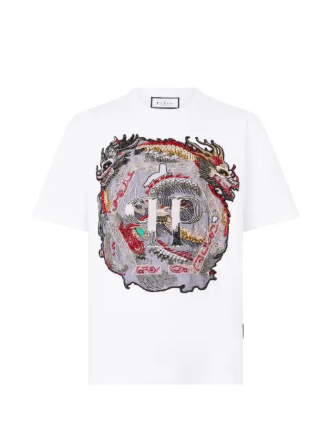 Philipp Plein round-neck dragon-motif T-shirt White SAFCMTK8404PJY002N