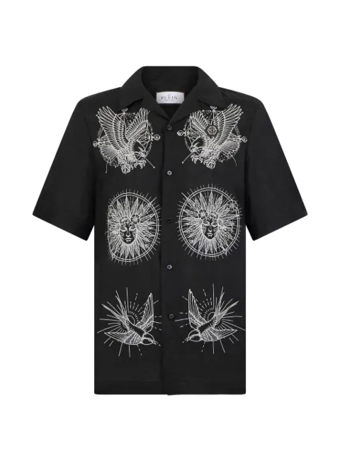 Philipp Plein tattoo embroidery bowling shirt Black SAFCMRP2552PTE003N