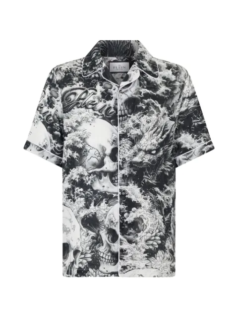 Philipp Plein skull dragon print bowling shirt Black SAFCMRP2551PTE003N