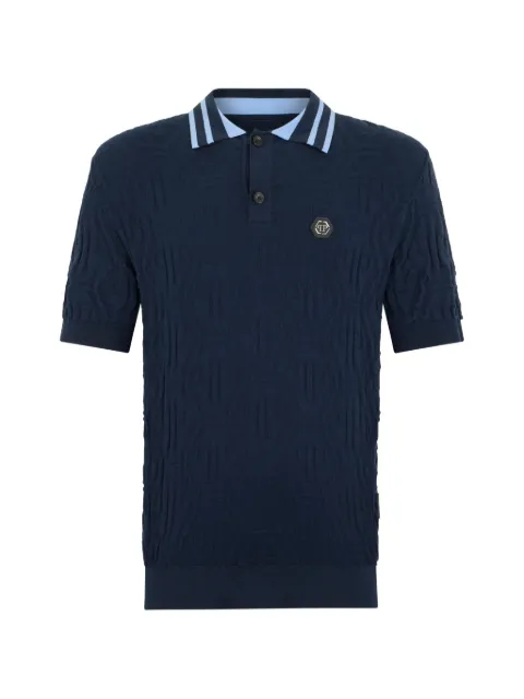 Philipp Plein knitted polo T-shirt jacquard monogram Blue SAFCMKK0322PKN002N