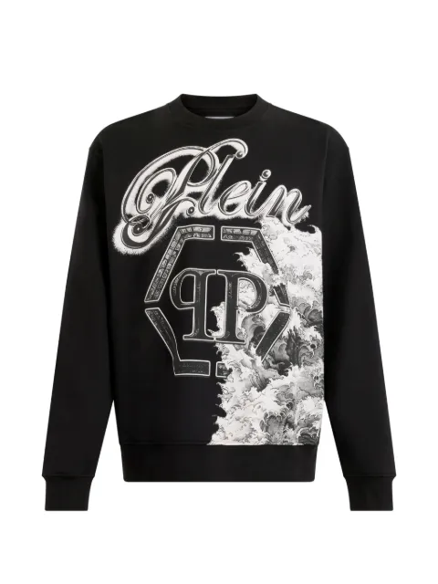 Philipp Plein round neck sweatshirt ceramic signature Black SAFCMJO1432PTE180N