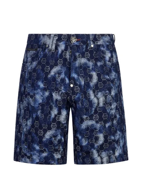Philipp Plein monogram-pattern denim shorts Blue SAFCMDT4304PDE004N