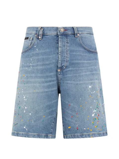 Philipp Plein paint-splatter-effect denim shorts Blue SAFCMDT4300PDE004N