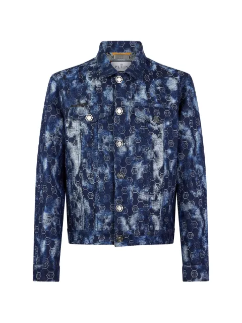 Philipp Plein denim trucker jacket jacquard monogram Blue SAFCMDB0682PDE004N