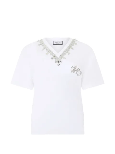 Philipp Plein embroidered V-neck T-shirt White SAFCWTK3876PJY002N