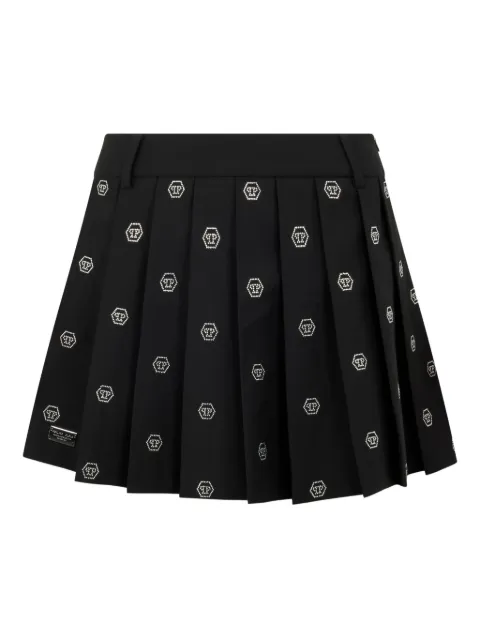 Philipp Plein pleated monogram-strass miniskirt Black SAFCWRV0665PTE022N