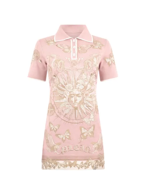 Philipp Plein butterfly embroidery collared mini dress Pink SAFCWKG0445PKN002N