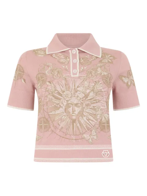 Philipp Plein embroidery butterfly tattoo polo shirt Pink SAFCWKK0303PKN002N