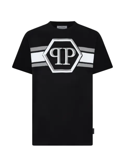 Philipp Plein round neck T-shirt Hexagon line Black SAFCMTK8884PJY002N