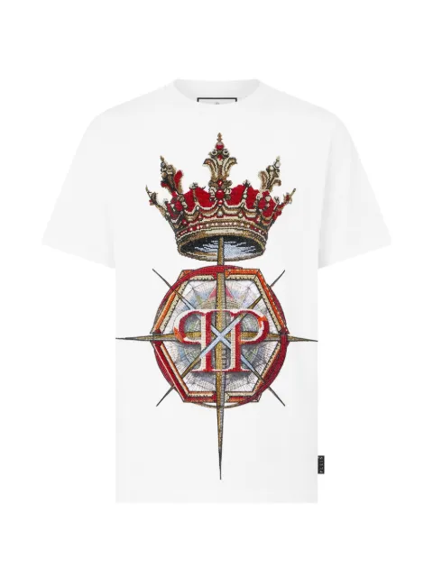 Philipp Plein rhinestone crown-print T-shirt White SAFCMTK8863PJY002N