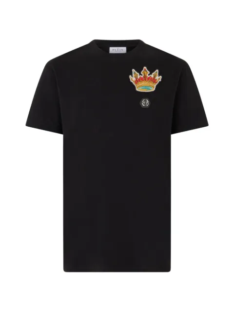 Philipp Plein embroidered crown crystal T-shirt Black SAFCMTK8824PJY002N