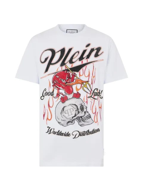 Philipp Plein rhinestone-graphic T-shirt White SAFCMTK8667PJY002N
