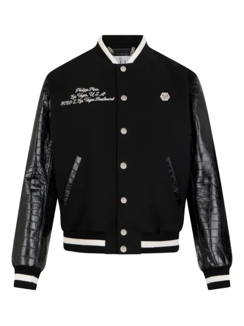 Philipp Plein varsity bomber Cocco sleeves Las Vegas Black SAFCMRB3007PLE131N