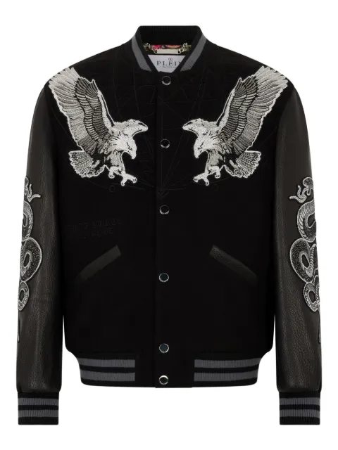 Philipp Plein leather-sleeves bomber jacket Black SAFCMRB2994PLE131N