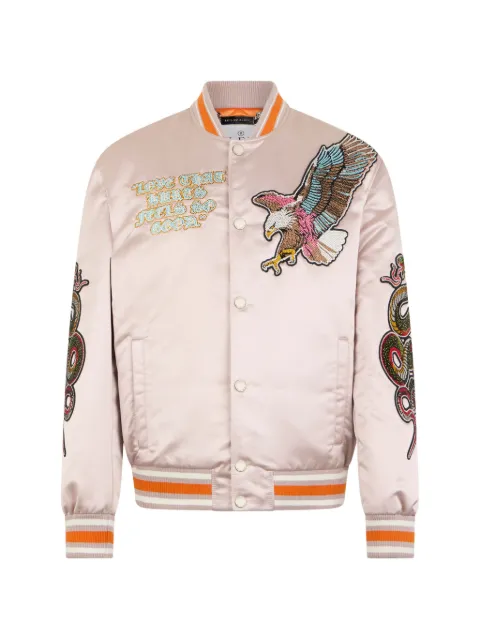 Philipp Plein shiny satin bomber tattoo patches strass Neutrals SAFCMRB2980PTE003N