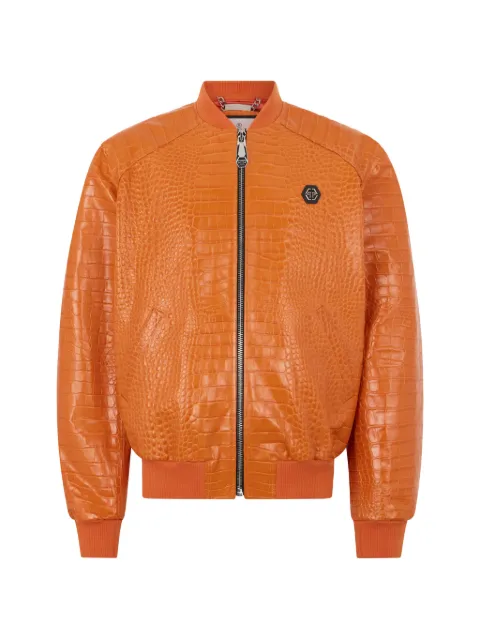 Philipp Plein embossed-leather bomber jacket Orange SAFCMLB2034PLE010N