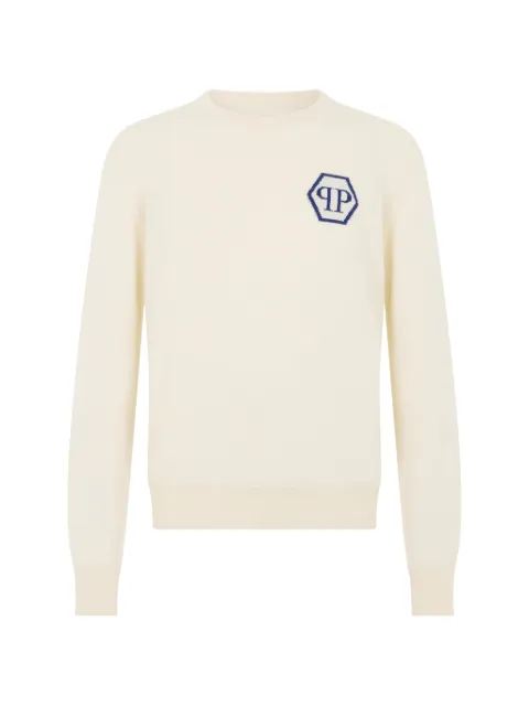 Philipp Plein jacquard hexagon cashmere knitwear Neutrals SAFCMKO1554PTE098N