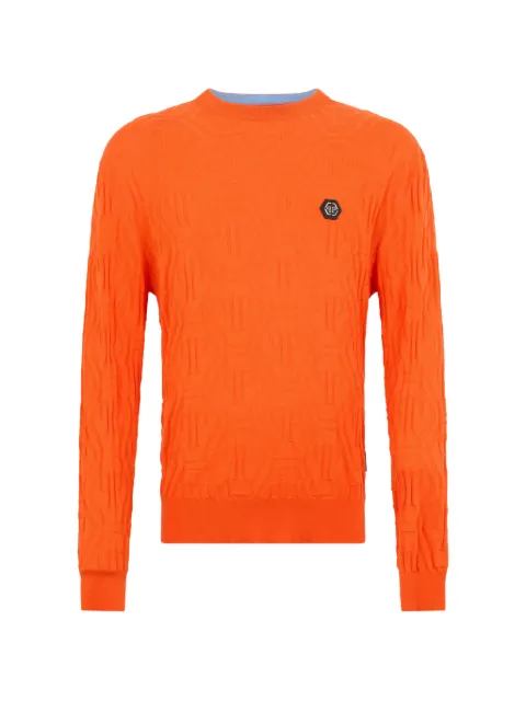 Philipp Plein jacquard round-neck monogram knitwear Orange SAFCMKO1552PTE076N