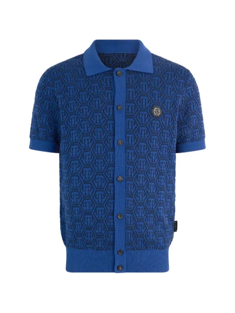 Philipp Plein jacquard monogram cardigan Blue SAFCMKK0313PTE076N