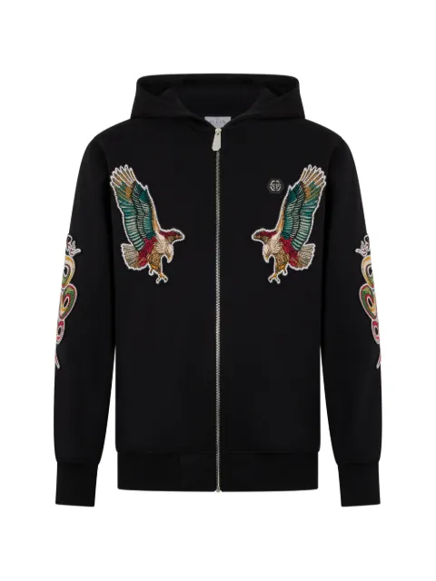 Philipp Plein patch-embellishment zip-up hoodie Black SAFCMJB3919PTE180N