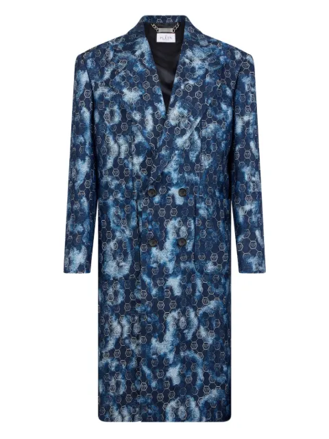 Philipp Plein jacquard double-breasted coat Blue SAFCMDA0010PDE004N