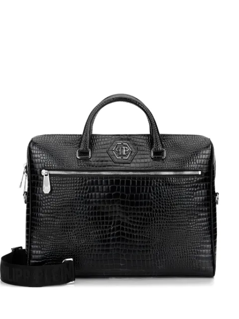 Philipp Plein crocodile print logo patch laptop bag Black SAFAMBC0054PLE010N