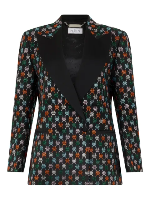 Philipp Plein monogram-strass single-breasted blazer Black SAFCWRF0792PTE076N