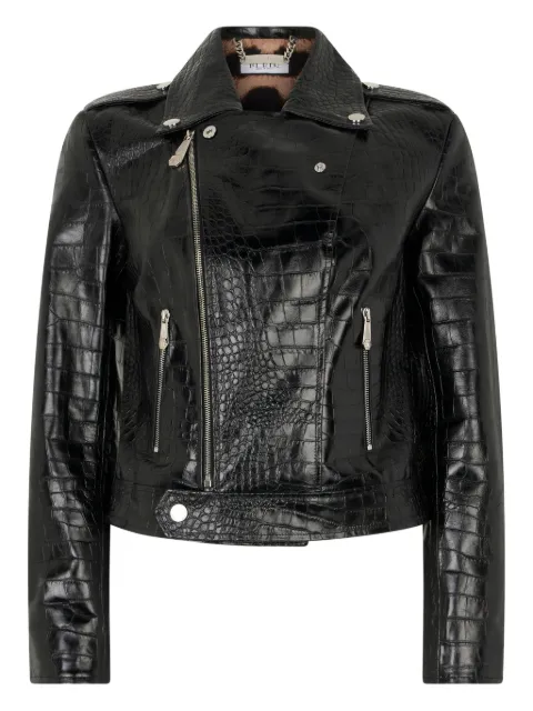 Philipp Plein croc-print zip-up jacket Black SAFCWLB1201PLE010N