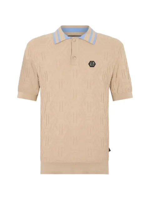 Philipp Plein knitted polo T-shirt jacquard monogram Neutrals SAFCMKK0322PKN002N
