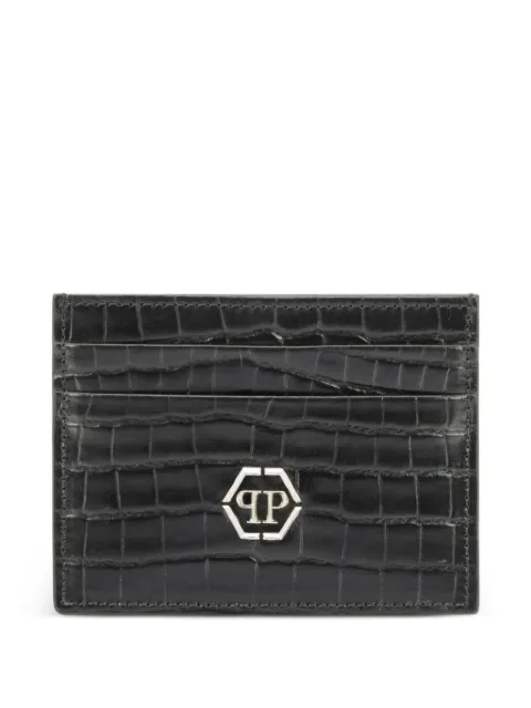 Philipp Plein logo-plaque leather card holder Black SAFAMVG0546PLE010N