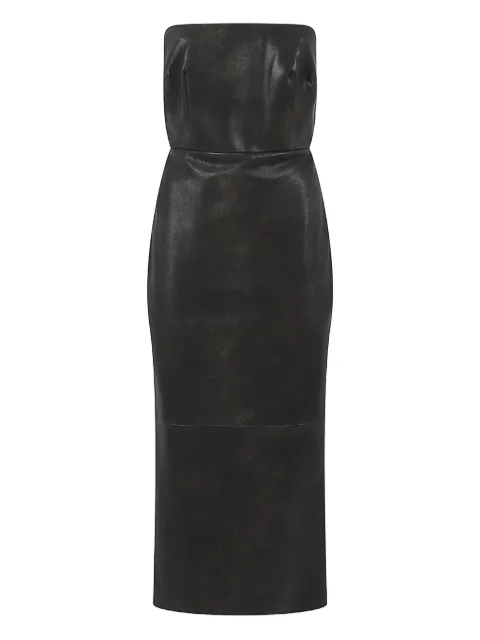 Alex Perry strapless split leather midi dress Brown D1548FW25