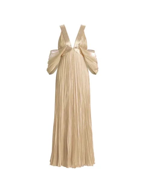 Alberta Ferretti pleated V-neck maxi dress Neutrals AEF261M04490116