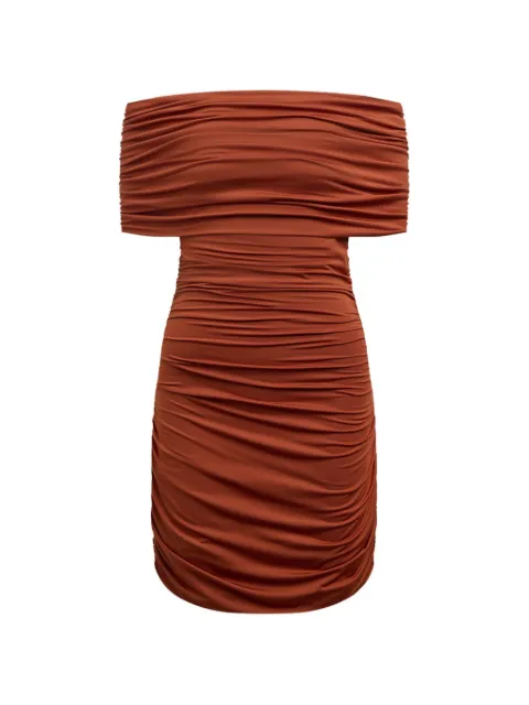 12 STOREEZ off-the-shoulder ruched mini dress Brown 131561
