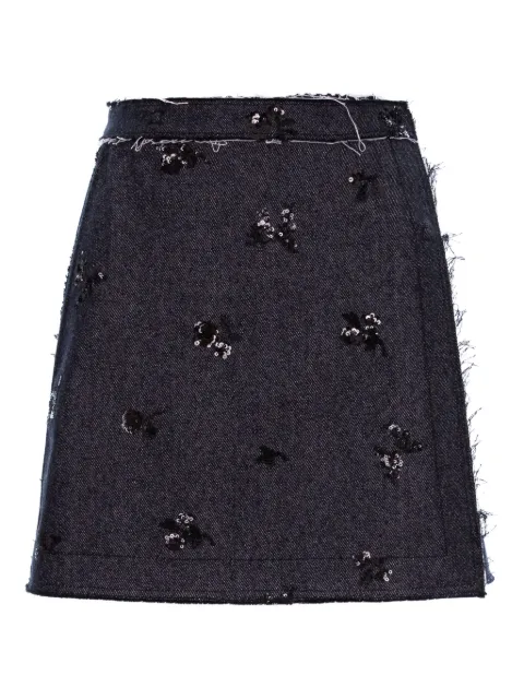 CuAnna sequin-embellished frayed skirt Blue ABASKIRT