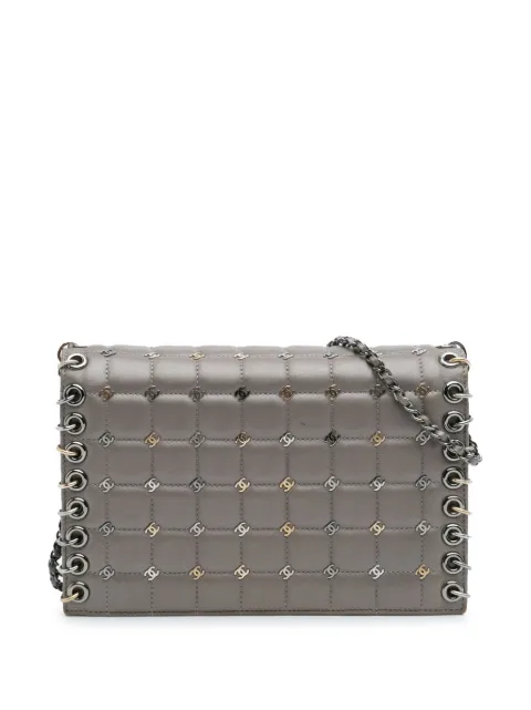 CHANEL Pre-Owned 2016-2017 Small Lambskin Chocolate Bar CC Piercing Studded Chain Flap crossbody bag Grey D1DUXJKB177BXMAE