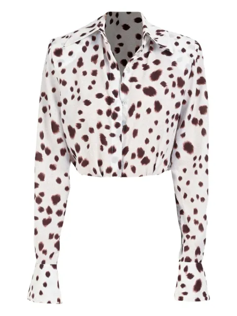 Rowen Rose dalmatian-pattern long-sleeve shirt White TOPRR182A2BROWN