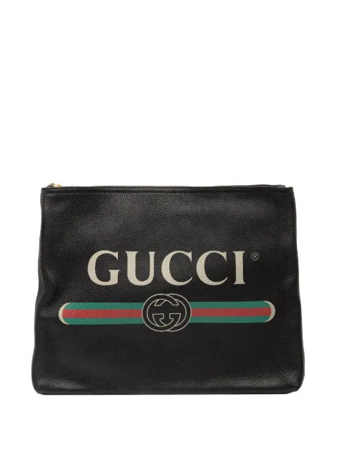 Gucci Pre-Owned 2016-2025 Medium Leather Logo Portfolio clutch bag Black X6CV84NUO4P6I236