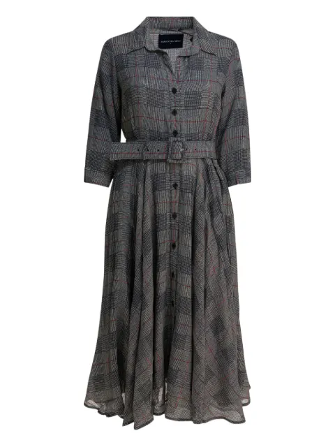 Samantha Sung check belted midi dress Grey ASTERSAVILEROWCHECKBIGIVORYBLA