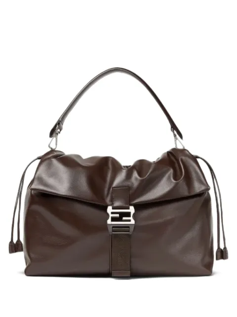 FENDI Flux FF-buckle leather shoulder bag Brown 7VA665AV8B