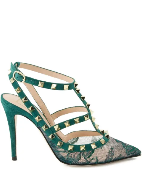 Valentino Garavani 100mm rockstud lace court pumps Green WS0393HTP