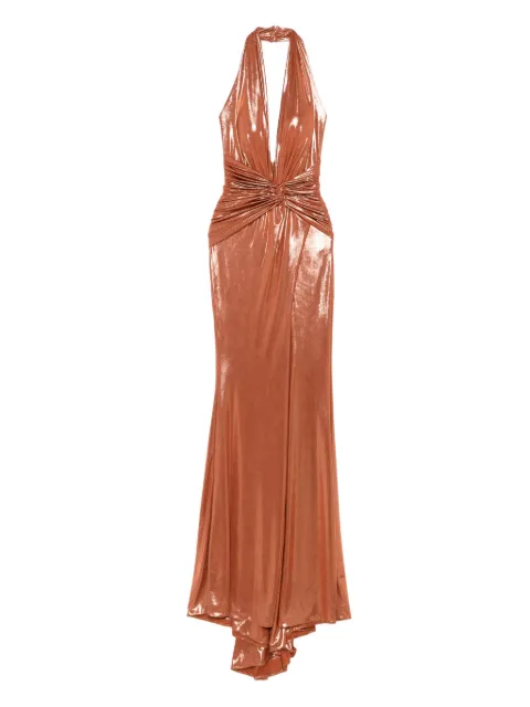 CRISTALLINI Cyra halter-neck knotted maxi dress Orange CA169