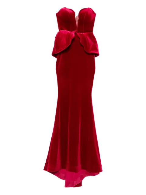 CRISTALLINI Ariadna peplum strapless maxi dress Red CA158