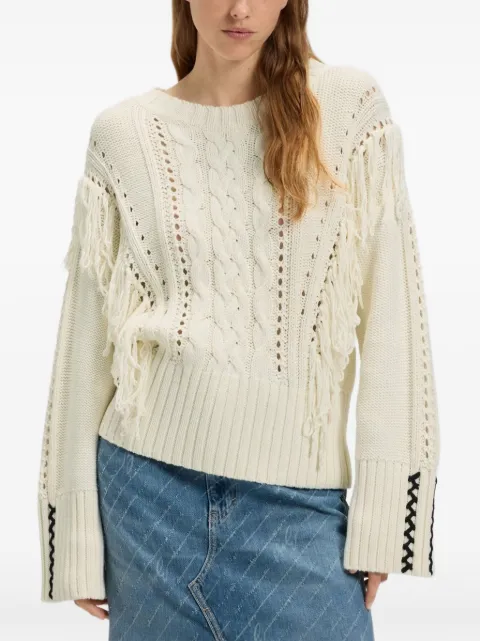 BOSS cable-knit fringe sweater Neutrals 50543949