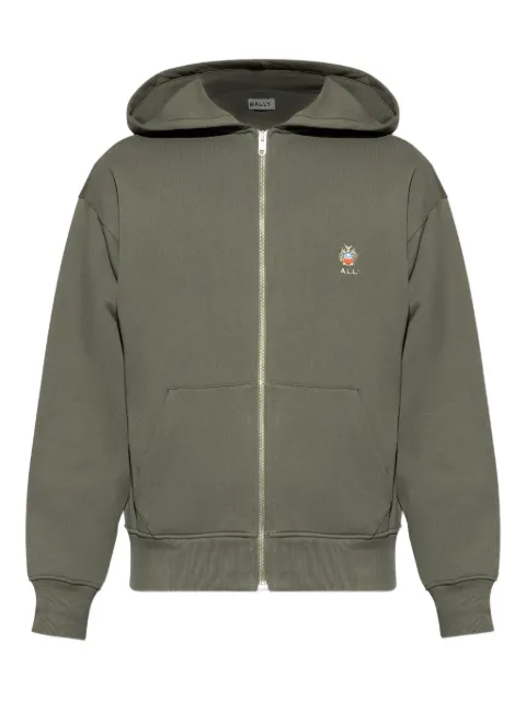 Bally logo-embroidered zip-up hoodie Green 6312836