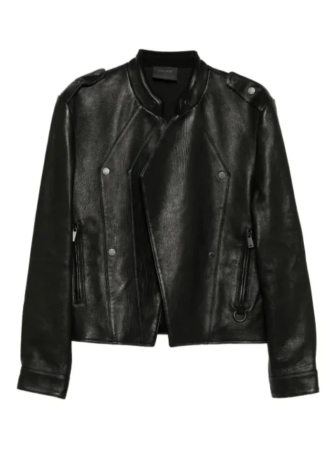TEAM WANG design logo patched leather jacket Black TWFW25A395