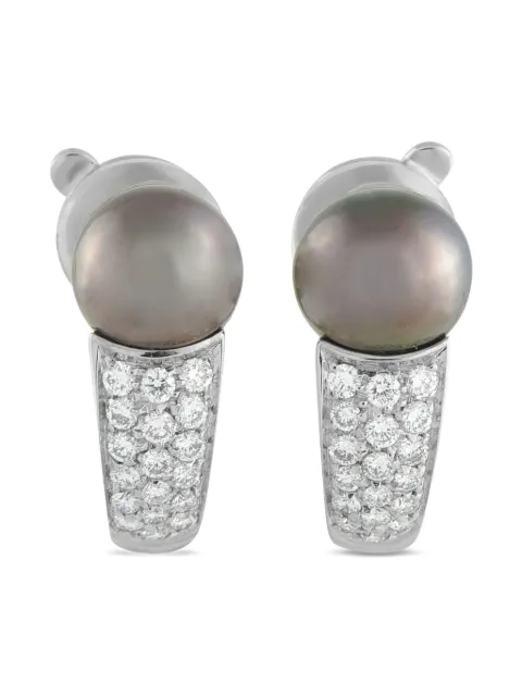 Boucheron Pre-Owned 18K white gold diamond and black pearl clip-on earrings Silver 4942